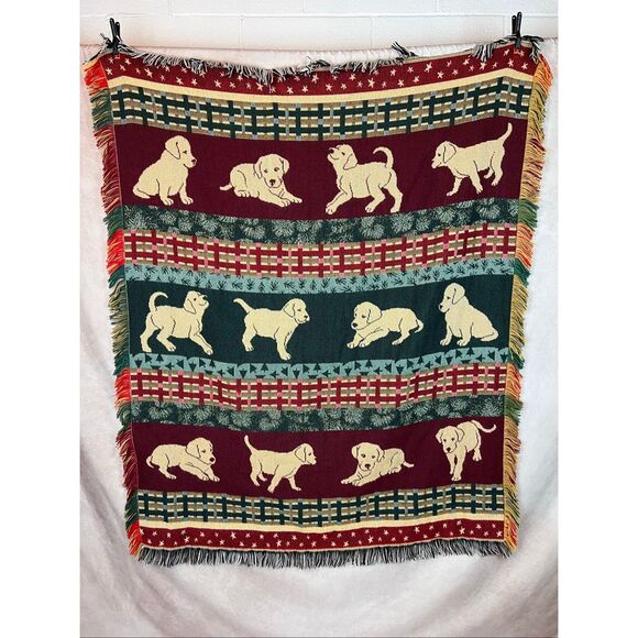 Vintage Puppy Dog Labrador Retriever Tapestry Blanket - Picture 1 of 6